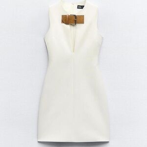 Zara White Sleeveless Plunge Sheath Mini Dress